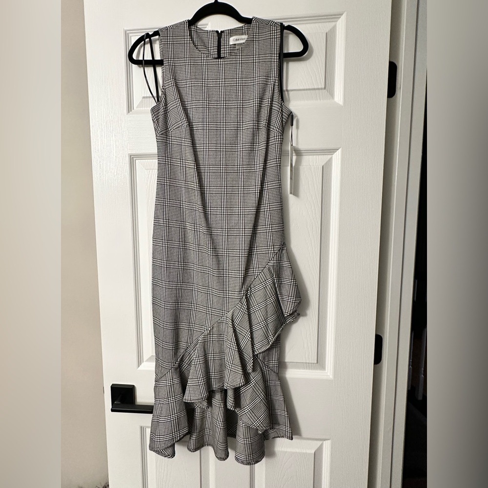 Calvin Klein Elegant Black and White Plaid Dress NWT